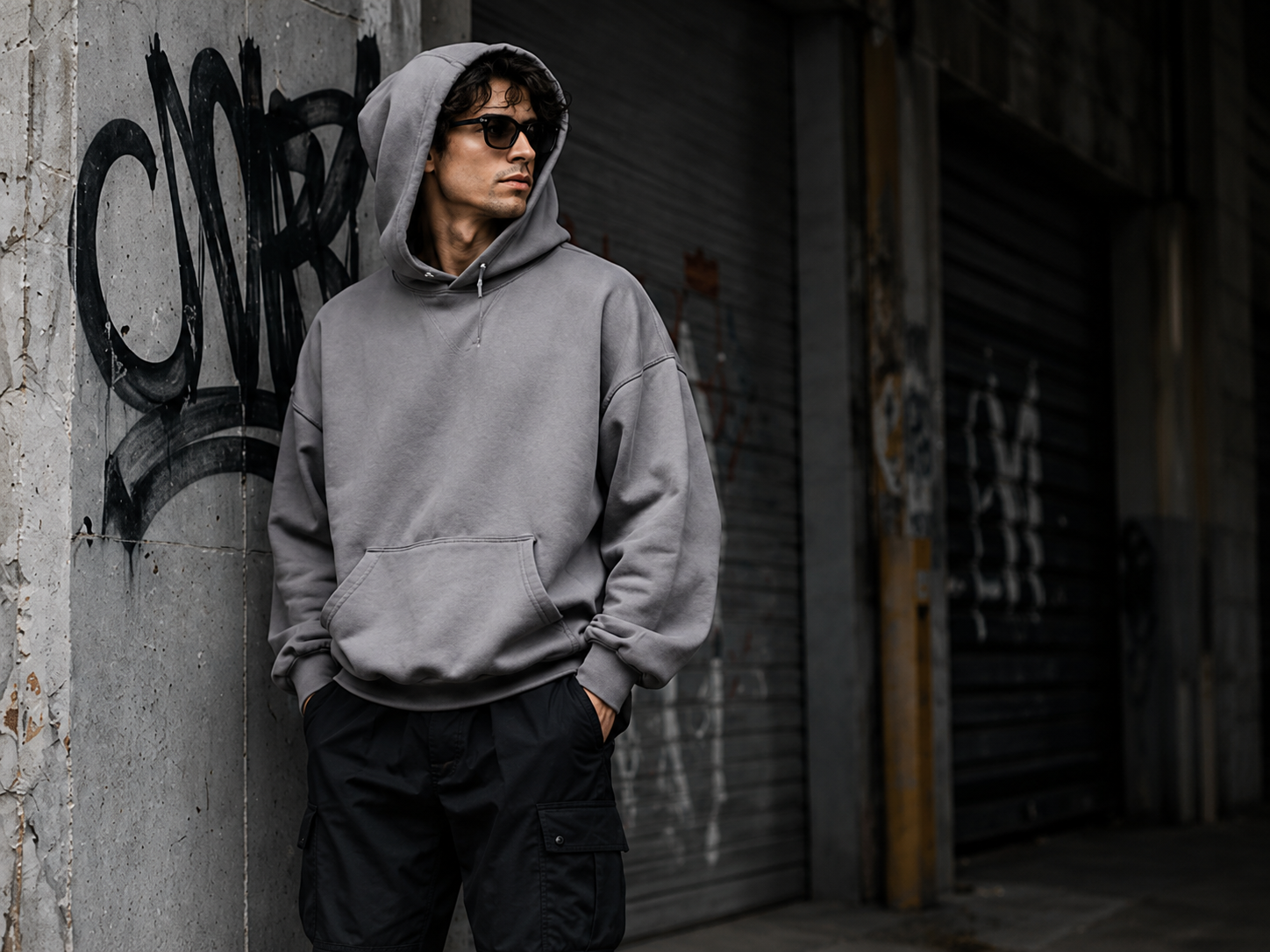 Trendy urban streetwear fashion showcasing heavyweight oversized hoodies and modern cargo pants by Maxlun.